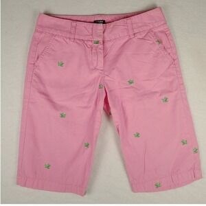J Crew‎ Pink Embroidered Turtle City Fit Shorts Size 2 Women's Cotton Casual